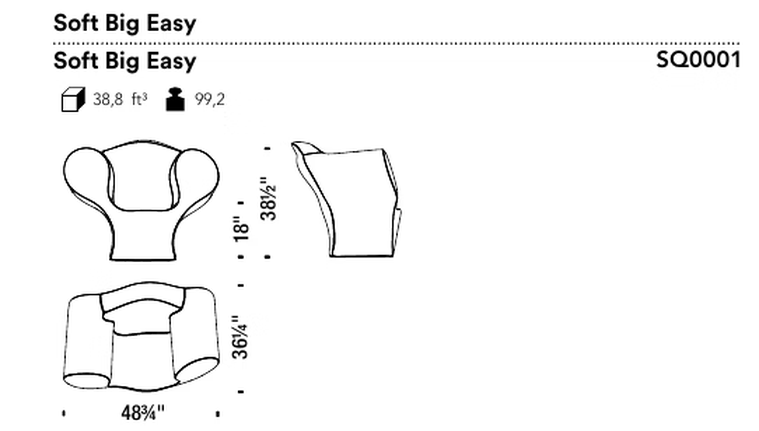 Soft Big Easy Armchair by Moroso, size drawing
