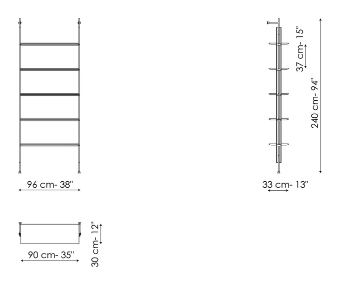 Roll Bookshelf by Bonaldo, size drawing: Wall fixing 1 module