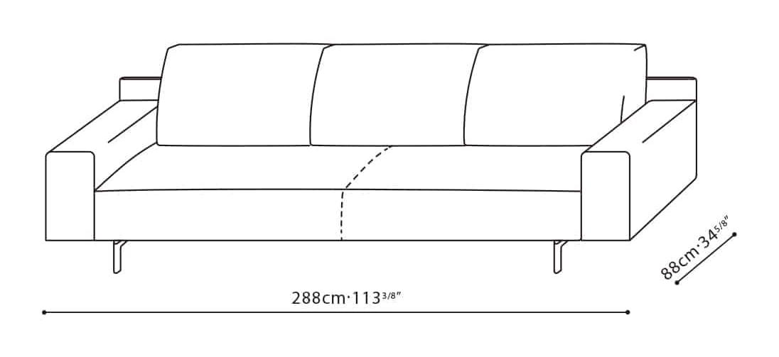 East-West Sofa by Camerich, size drawing: C01H0106