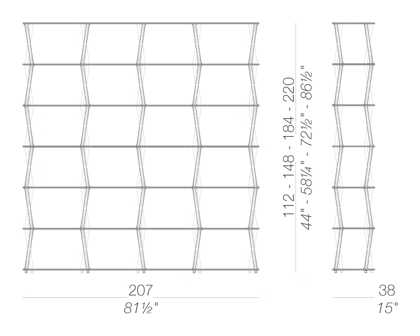 Jazz Bookcase, 4 Columns by LaPalma, size drawing