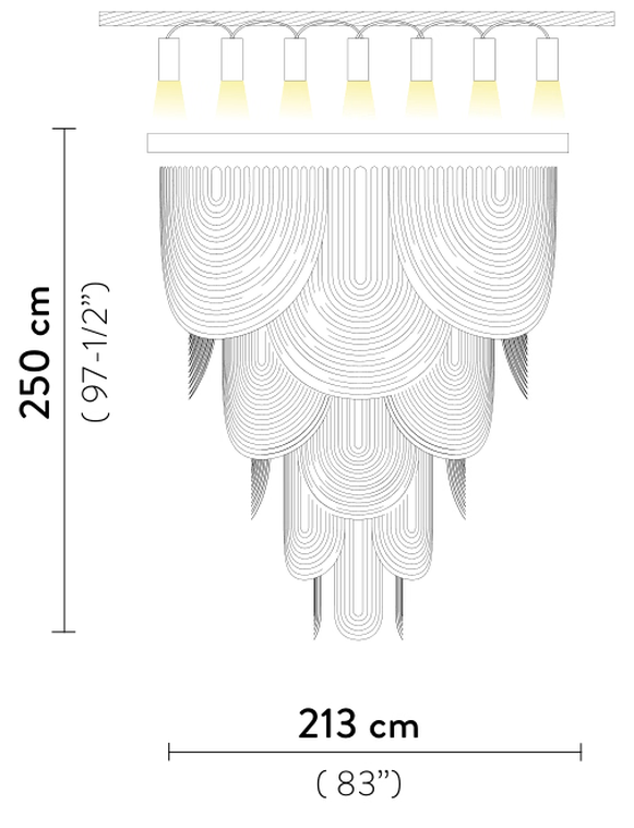 Le Grand Ceremony Pendant Lamp by Slamp, size drawing
