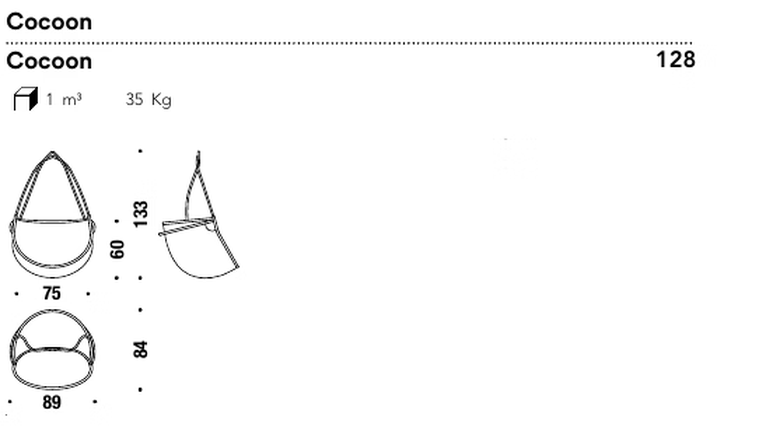 Arco Cocoon Swing by Moroso, size drawing
