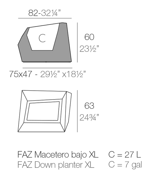 Faz Maceteros XL Planter by Vondom, size drawing