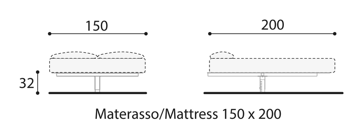 Fluttua Bed by Lago, size drawing: 1600