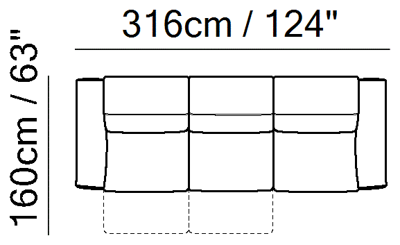 Pagoda Sectional by Natuzzi Italia: Modular sofa with adjustable headrests, outline drawing with sizes