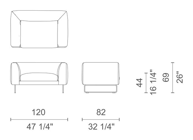 Elan Sofa by Cappellini, size drawing: EN_11 / ENE11