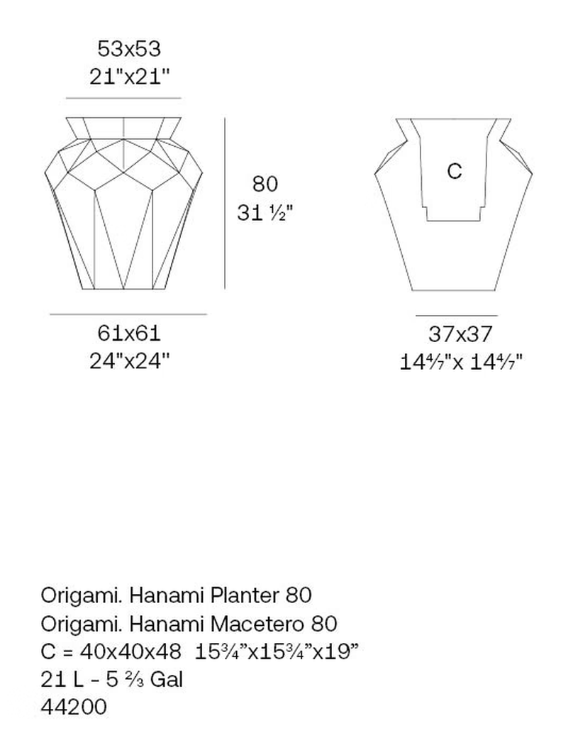 Hanami Planter by Vondom, size drawing