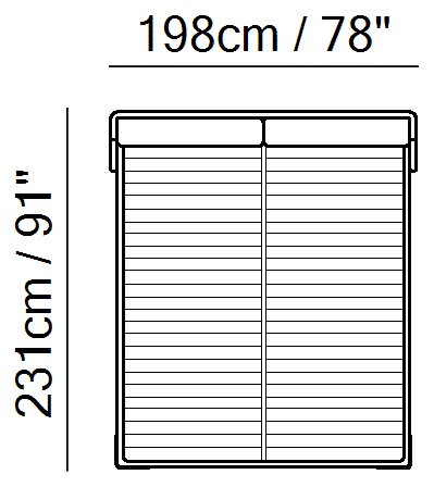 Fenice Bed by Natuzzi Italia: Storage bed split mesh 180X200, outline drawing with sizes