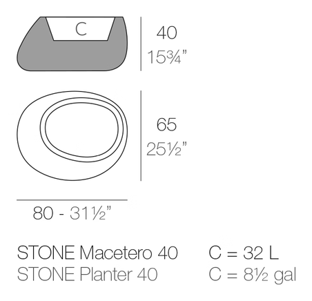 Stone Maceteros Planter by Vondom, size drawing
