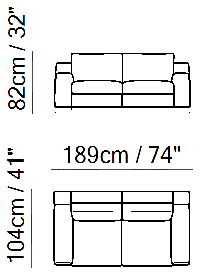 Leaf Sectional by Natuzzi Italia: Two-and-a-half-seater sofa, outline drawing with sizes