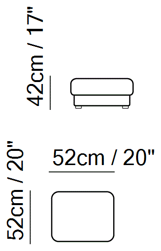 Bracque Pouf by Natuzzi Italia: Pouf, outline drawing with sizes