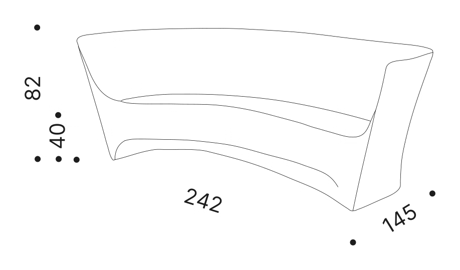 Grand Plié Sofa by Driade, size drawing