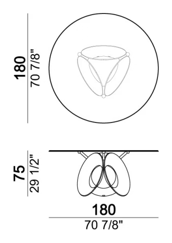 Oracle Dining Table by Arketipo, size drawing: Dining table with glass top