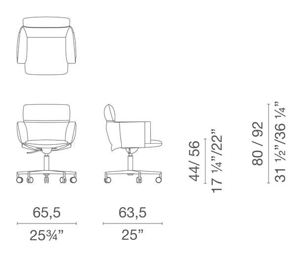Lud'ina Chair by Cappellini, size drawing: LUC5R