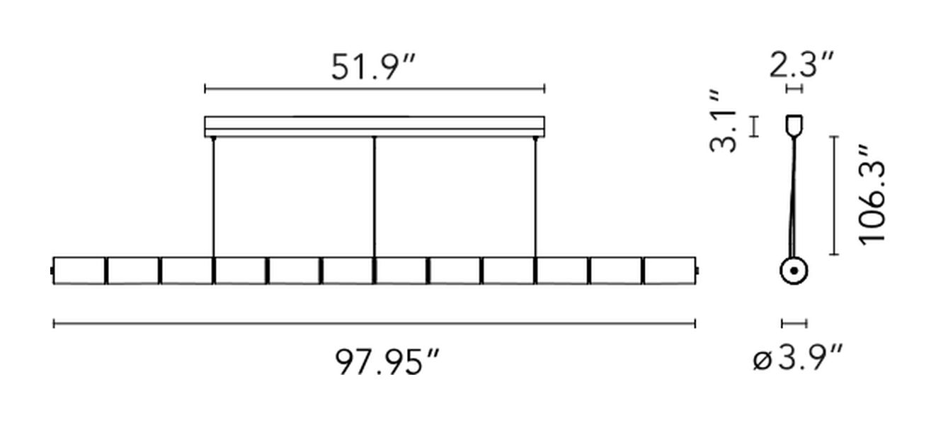 Luce Orizzontale Pendant Lamp by Flos, size drawing: Luce Orizzontale S3