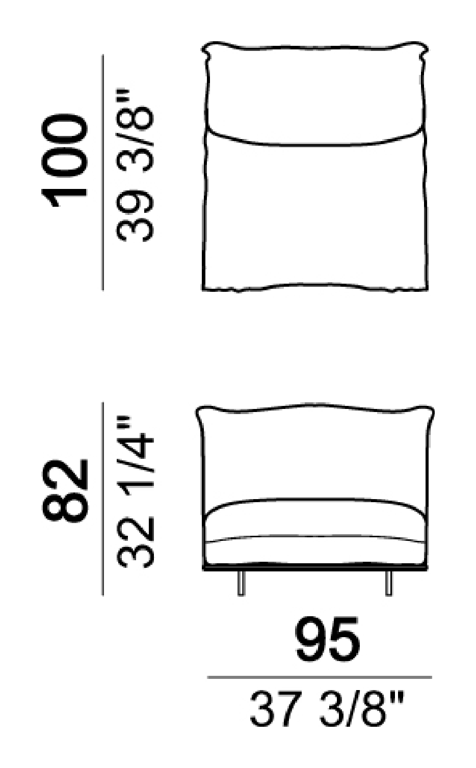 Wideboy Sofa by Arketipo, size drawing: Central unit