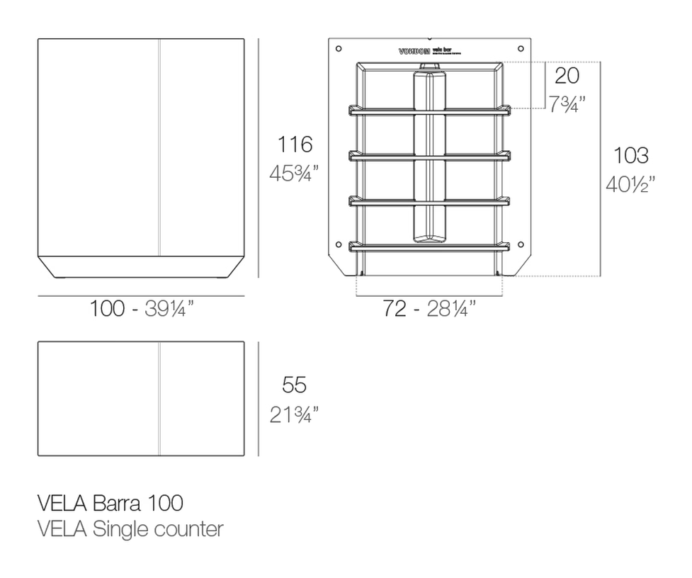 Vela Counter Bar by Vondom, size drawing
