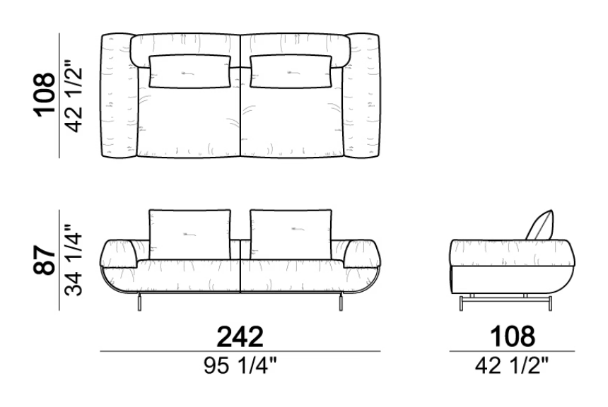 Fastlove Sofa by Arketipo, size drawing: Sofa with back cushions 80 cm