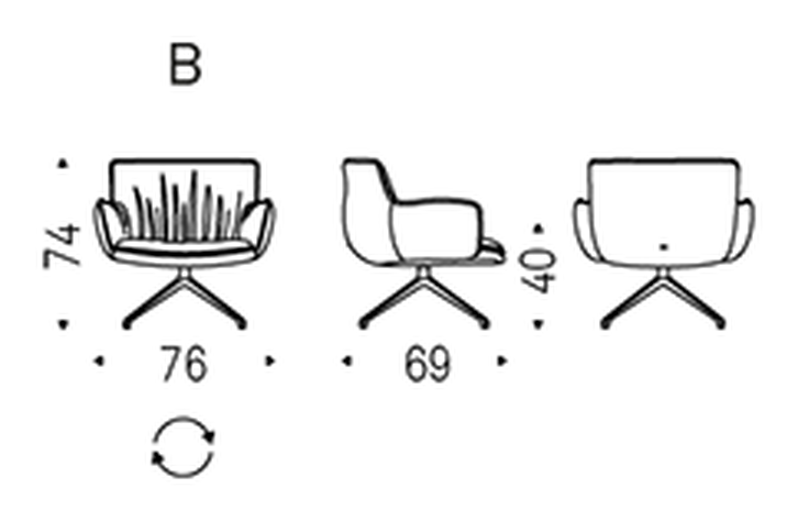 Rhonda Lounge Swivel Armchair by Cattelan Italia, size drawing 2