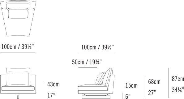 Savoy Sectional by Bensen, size drawing: Savoy Inward Curve Unit