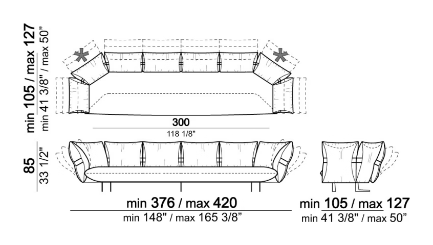 Smooth Operator Sofa by Arketipo, size drawing: Sofa