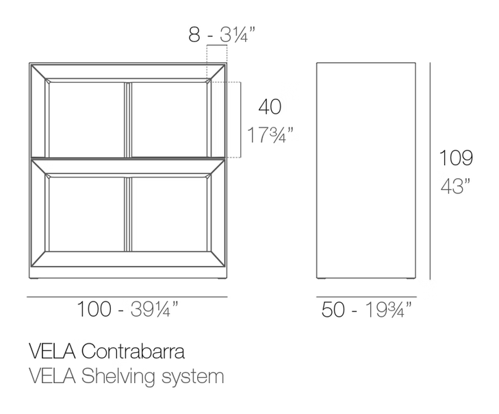 Vela Shelving System by Vondom, size drawing
