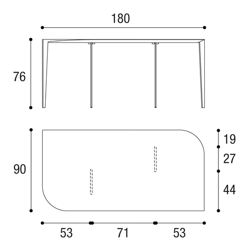 P&J Dining Table by Lago, size drawing 2