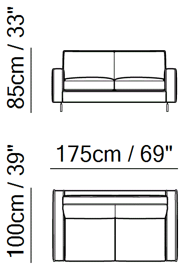 Capriccio Sofa Bed by Natuzzi Italia: Two-seater sofa, outline drawing with sizes