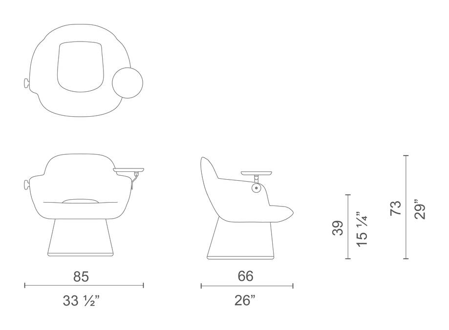Kwado Armchair by Cappellini, size drawing: KW3