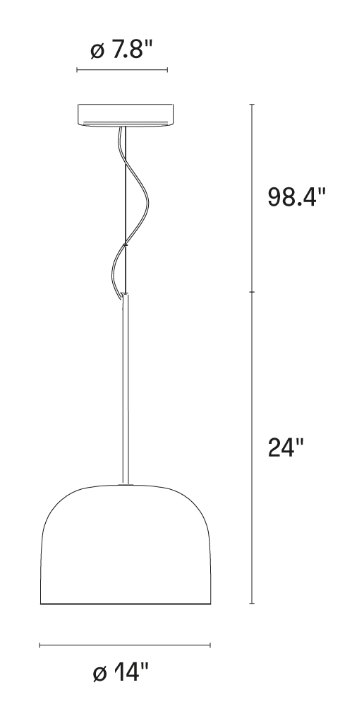 Equatore Pendant Lamp by Fontana Arte, size drawing