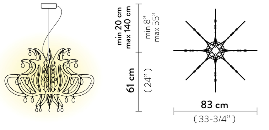 Medusa Pendant Lamp by Slamp, size drawing