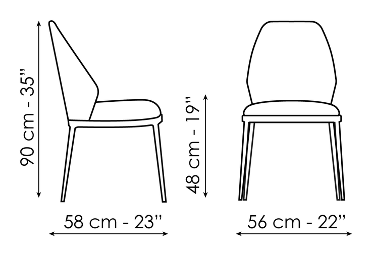 Mida Chair by Bonaldo, size drawing: Mida large