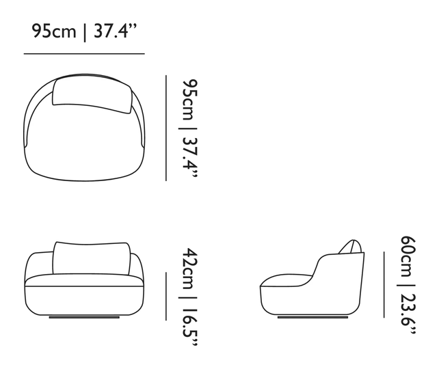 Bart Armchair by Moooi, size drawing: Swivel