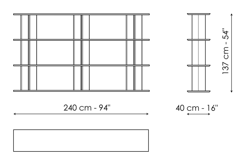 Dogma Bookshelf by Bonaldo, size drawing: Dogma 240 x H 137