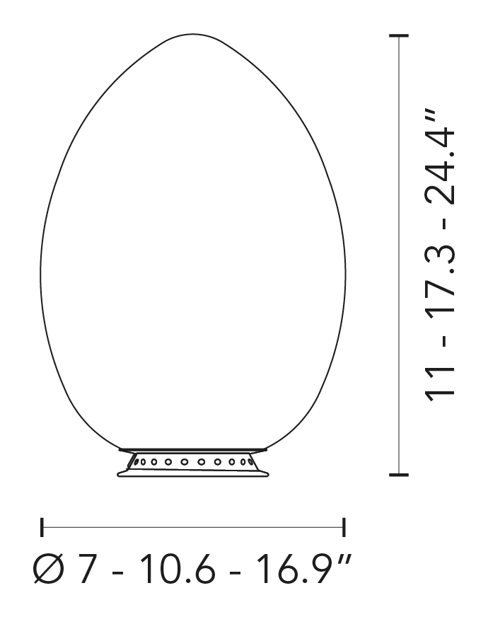 Uovo Table Lamp by Fontana Arte, size drawing