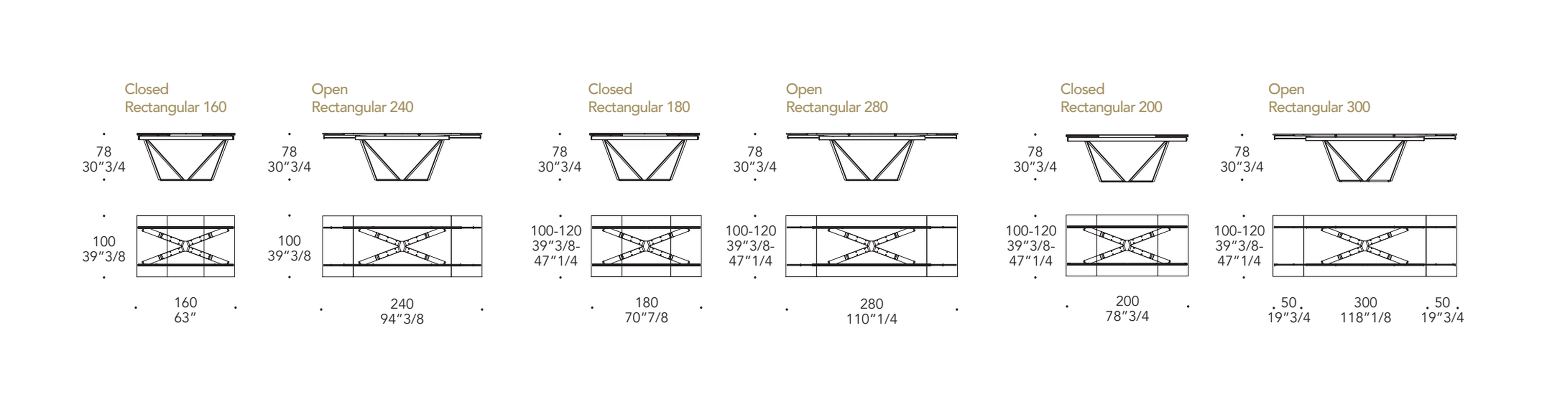 Papillon 72 Allungabile Dining Table by Reflex, size drawing