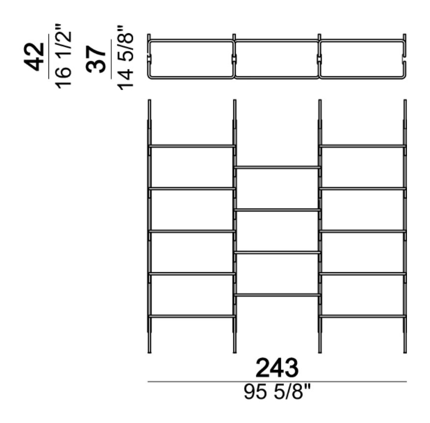 Roxanne Bookcase by Arketipo, size drawing: Wall bookshelf 4-01W