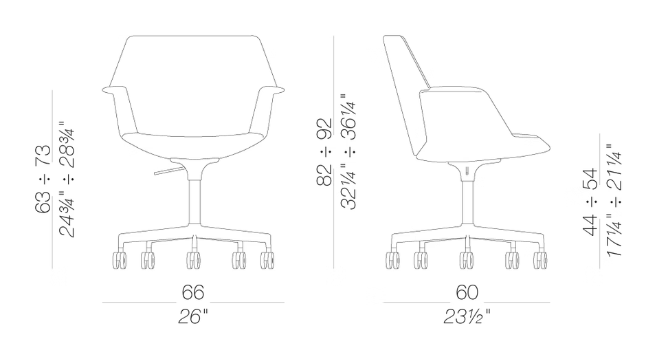 Uno S230 Chair by LaPalma, size drawing
