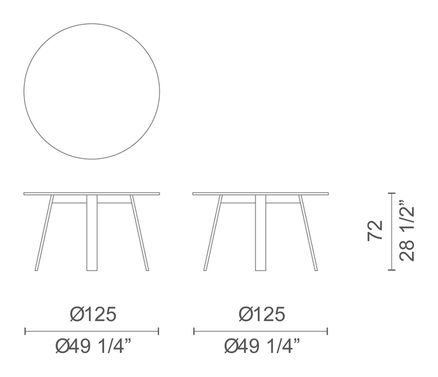 Bac Dining Table by Cappellini, size drawing: BAC4