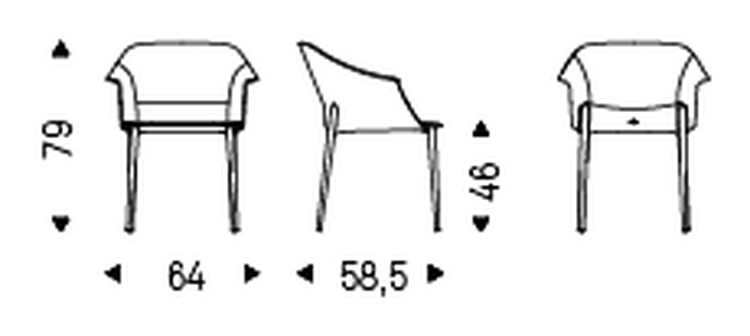 Zuleika Armchair by Cattelan Italia, size drawing