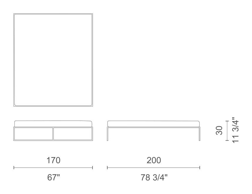 Fronzoni '64 Bed by Cappellini, size drawing: FR_6