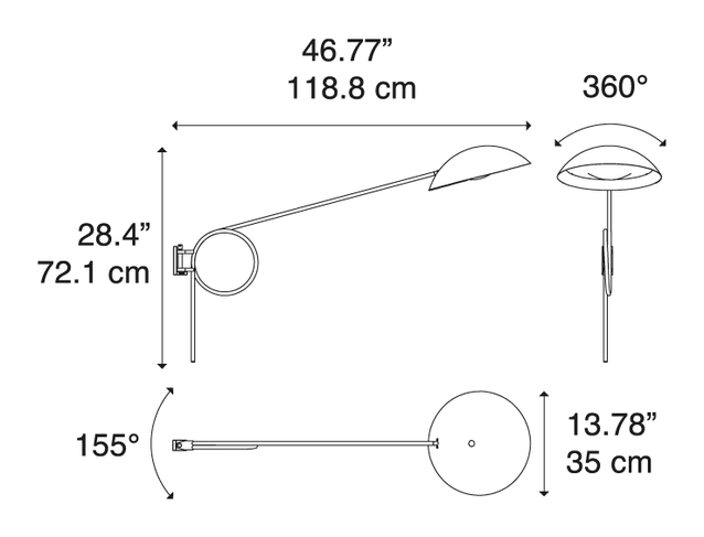 Spring Wall Lamp by Lodes, size drawing: Spring Medium Wall