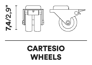 Cartesio TV Stand by Opinion Ciatti, size drawing: CARTESIO WHEELS