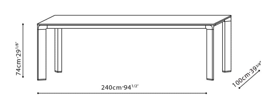 Joint Dining Table by Camerich, size drawing: C05C1304
