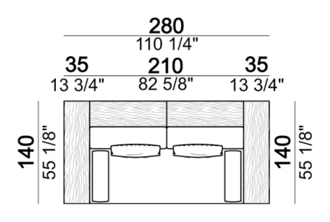 Santos Sofa by Arketipo, size drawing: Composition B