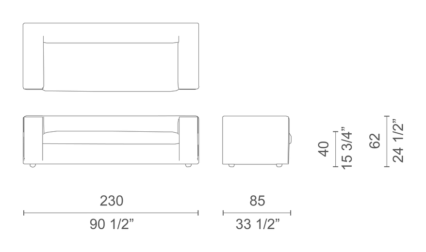 Cuba 25 Sofa-Bed by Cappellini, size drawing: CUS13