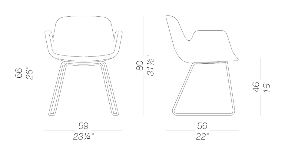Pass S130 Chair by LaPalma, size drawing