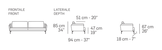 Astedio Sofa by Nicoline, size drawing: Front and side views