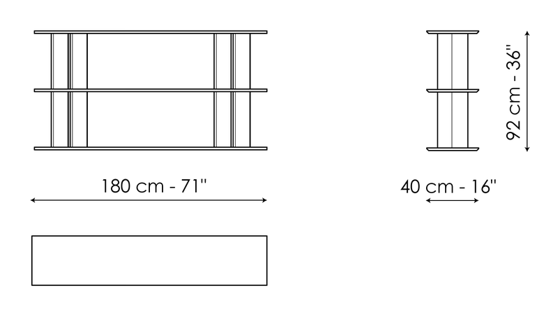 Dogma Bookshelf by Bonaldo, size drawing: Dogma 180 x H 92