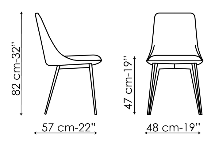 Itala Chair by Bonaldo, size drawing: Itala